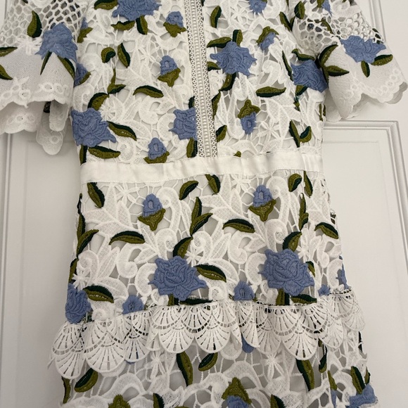 Just Me White and Blue Lace Dress - Picture 4 of 7